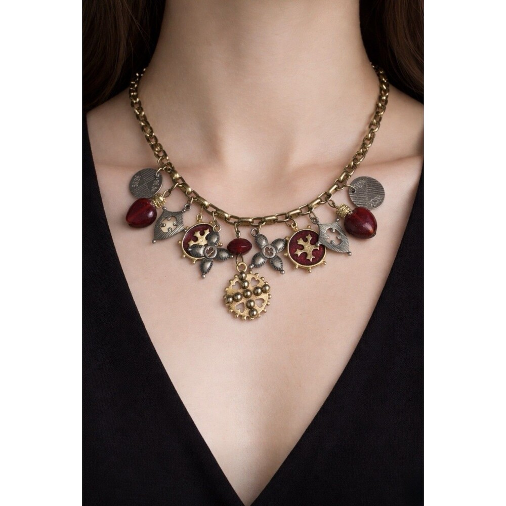 Vintage The Original Arizona Jean Company Red Glass Heart Multi Charm Necklace